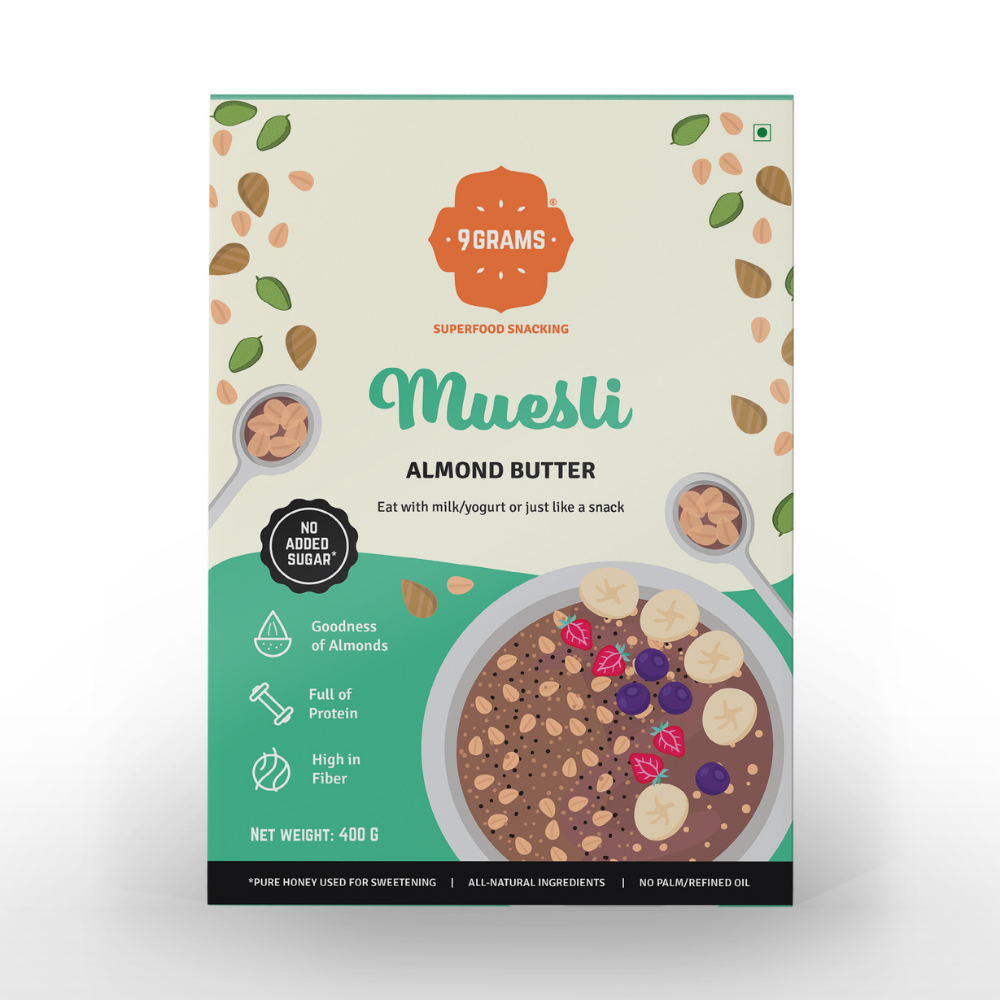{{ almond butter }} - {{ 9GRAMS }} {{ Muesli }} - {{ 9GRAMS }}